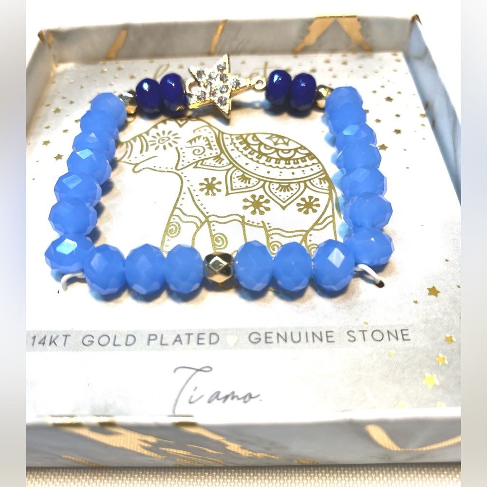 BRACELET 14K YELLOW GOLD PLATED CALMING ENERGY WOMEN'S STRETCH Gift Boxed